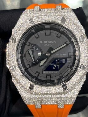 Casio G-Shock Black Dial Watch with Orange Strap and Crystal Case